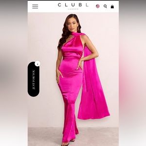 Club L London  MADEMOISELLE
HOT PINK ASYMMETRIC SCARF NECK BACKLESS MAXI DRESS